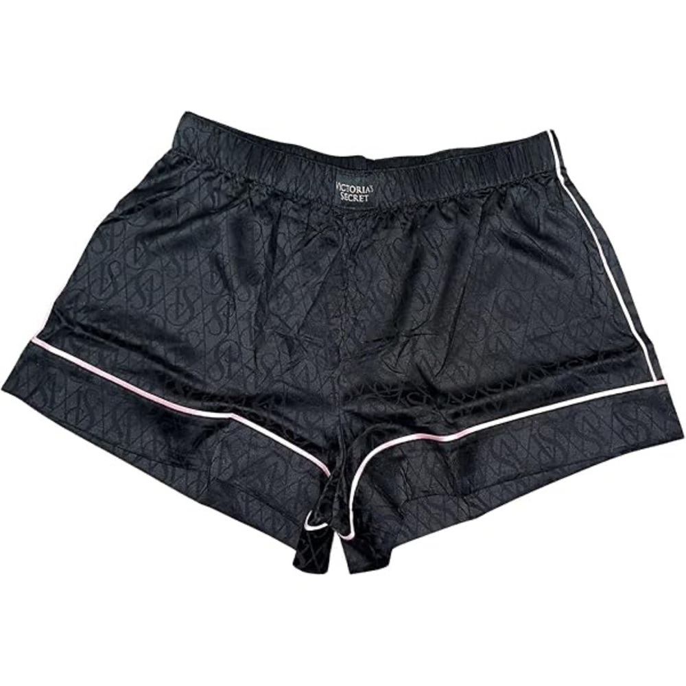 Victoria's Secret Black Silky Satin Pajama Sleep Shorts with Pink Piping XXL